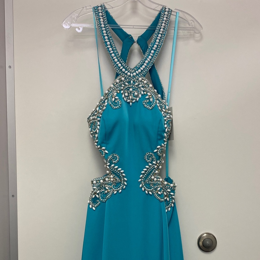 Elegant Teal Embellished Women's Dress